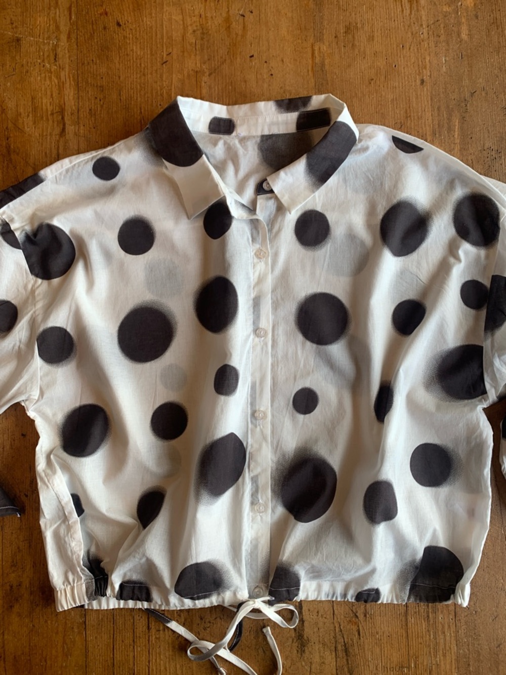 Polka Dot Women's Blouse - Black and White - Picture 8 of 16
